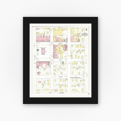 Old map wall art mockup — black gallery frame with white mat — Sanborn Fire Insurance Map from Harlan, Shelby County, Iowa (1909), Sheet #0003
