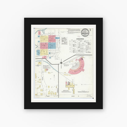 Old map wall art mockup — black gallery frame with white mat — Sanborn Fire Insurance Map from Montpelier, Williams County, Ohio (1910) - Complete Map Set