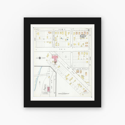 Old map wall art mockup — black gallery frame with white mat — Sanborn Fire Insurance Map from Brainerd, Crow Wing County, Minnesota (1917), Sheet #0002