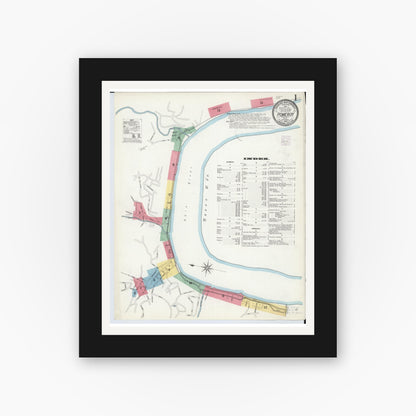 Old map wall art mockup — black gallery frame with white mat — Sanborn Fire Insurance Map from Pomeroy, Meigs County, Ohio (1908), Sheet #0001