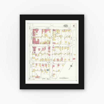 Old map wall art mockup — black gallery frame with white mat — Sanborn Fire Insurance Map from Waverly, Pike County, Ohio (1921), Sheet #0006