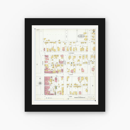 Old map wall art mockup — black gallery frame with white mat — Sanborn Fire Insurance Map from Wilmington, Clinton County, Ohio (1900), Sheet #0003