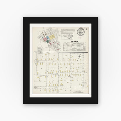 Old map wall art mockup — black gallery frame with white mat — Sanborn Fire Insurance Map from Sanford, Lee County, North Carolina (1915), Sheet #0001