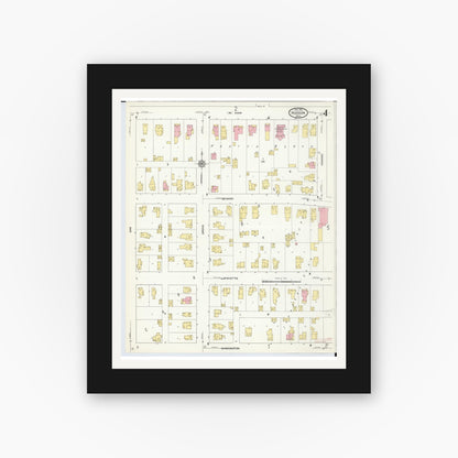 Old map wall art mockup — black gallery frame with white mat — Sanborn Fire Insurance Map from Hudson, Lenawee County, Michigan (1912), Sheet #0004