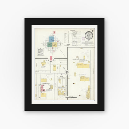 Old map wall art mockup — black gallery frame with white mat — Sanborn Fire Insurance Map from Dunn, Harnett County, North Carolina (1904) - Complete Map Set