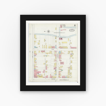 Old map wall art mockup — black gallery frame with white mat — Sanborn Fire Insurance Map from Carlisle, Cumberland County, Pennsylvania (1896), Sheet #0008