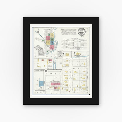 Old map wall art mockup — black gallery frame with white mat — Sanborn Fire Insurance Map from Evart, Osceola County, Michigan (1920), Sheet #0001