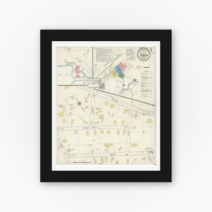Old map wall art mockup — black gallery frame with white mat — Sanborn Fire Insurance Map from Sharon, Norfolk County, Massachusetts (1916) - Complete Map Set