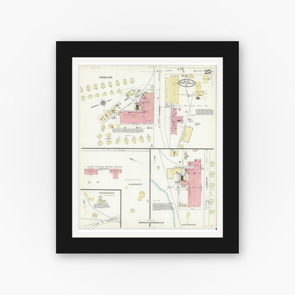 Old map wall art mockup — black gallery frame with white mat — Sanborn Fire Insurance Map from Fayetteville, Cumberland County, North Carolina (1914), Sheet #0025