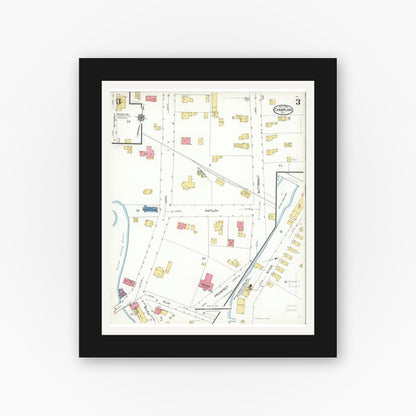 Old map wall art mockup — black gallery frame with white mat — Sanborn Fire Insurance Map from Champlain, Clinton County, New York (1923), Sheet #0003