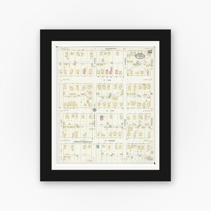 Old map wall art mockup — black gallery frame with white mat — Sanborn Fire Insurance Map from Mount Vernon, Knox County, Ohio (1913), Sheet #0015