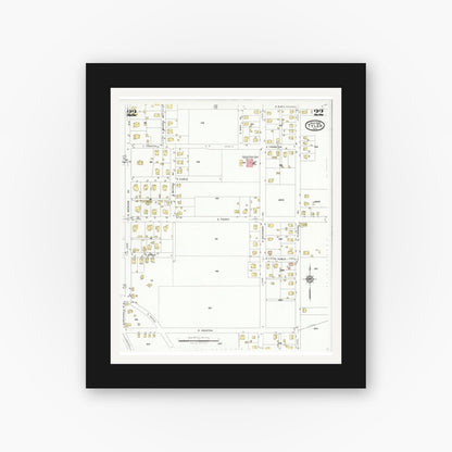 Old map wall art mockup — black gallery frame with white mat — Sanborn Fire Insurance Map from Tyler, Smith County, Texas (1928), Sheet #0022