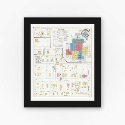 Old map wall art mockup — black gallery frame with white mat — Sanborn Fire Insurance Map from Nashville, Washington County, Illinois (1906) - Complete Map Set