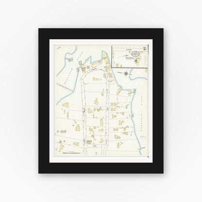 Old map wall art mockup — black gallery frame with white mat — Sanborn Fire Insurance Map from Onancock, Accomack County, Virginia (1912), Sheet #0002