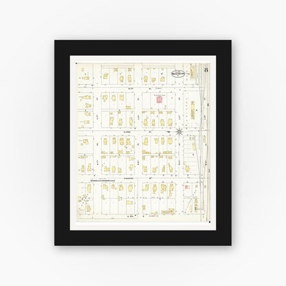 Old map wall art mockup — black gallery frame with white mat — Sanborn Fire Insurance Map from Washington, Washington County, Iowa (1902), Sheet #0008
