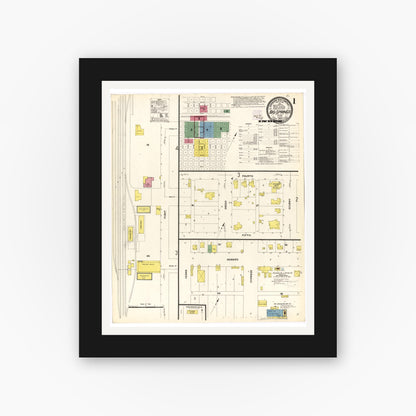 Old map wall art mockup — black gallery frame with white mat — Sanborn Fire Insurance Map from Big Spring, Howard County, Texas (1909), Sheet #0001