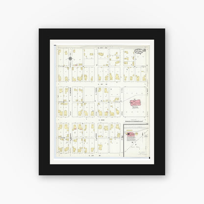 Old map wall art mockup — black gallery frame with white mat — Sanborn Fire Insurance Map from Ottawa, Putnam County, Ohio (1911), Sheet #0008