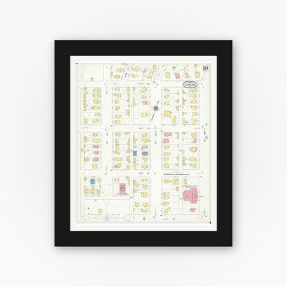 Old map wall art mockup — black gallery frame with white mat — Sanborn Fire Insurance Map from Sterling, Whiteside County, Illinois (1910), Sheet #0010
