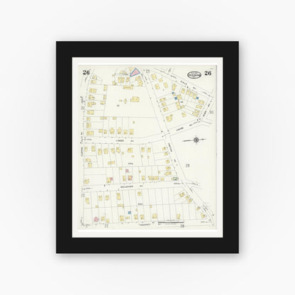 Old map wall art mockup — black gallery frame with white mat — Sanborn Fire Insurance Map from Ossining, Westchester County, New York (1924), Sheet #0026