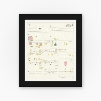Old map wall art mockup — black gallery frame with white mat — Sanborn Fire Insurance Map from Saint Cloud, Osceola County, Florida (1924), Sheet #0004