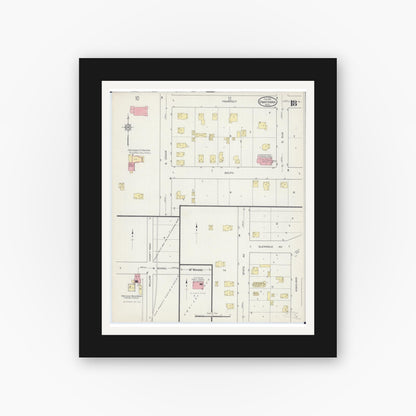 Old map wall art mockup — black gallery frame with white mat — Sanborn Fire Insurance Map from Owatonna, Steele County, Minnesota (1915), Sheet #0018