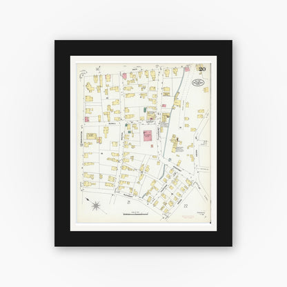 Old map wall art mockup — black gallery frame with white mat — Sanborn Fire Insurance Map from Peabody, Essex County, Massachusetts (1907), Sheet #0020