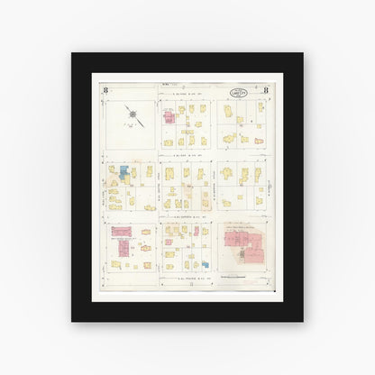 Old map wall art mockup — black gallery frame with white mat — Sanborn Fire Insurance Map from Lake City, Wabasha County, Minnesota (1938), Sheet #0008