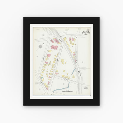 Old map wall art mockup — black gallery frame with white mat — Sanborn Fire Insurance Map from Middletown, Orange County, New York (1892), Sheet #0011
