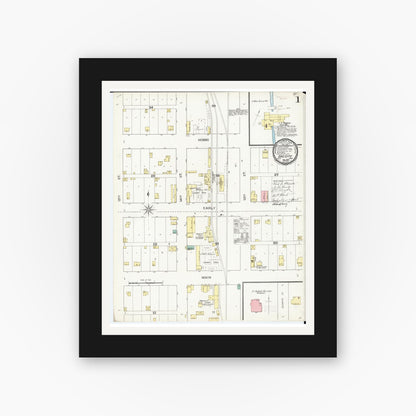 Old map wall art mockup — black gallery frame with white mat — Sanborn Fire Insurance Map from Sac City, Sac County, Iowa (1893), Sheet #0001