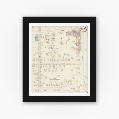 Old map wall art mockup — black gallery frame with white mat — Sanborn Fire Insurance Map from Norwich, Chenango County, New York (1887) - Complete Map Set
