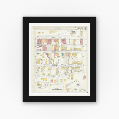 Old map wall art mockup — black gallery frame with white mat — Sanborn Fire Insurance Map from Charleroi, Washington County, Pennsylvania (1902), Sheet #0005