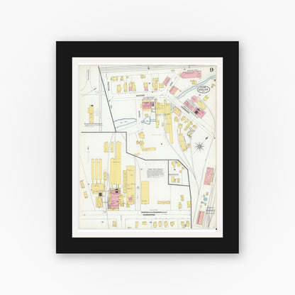 Old map wall art mockup — black gallery frame with white mat — Sanborn Fire Insurance Map from Oneida, Madison County, New York (1904), Sheet #0008