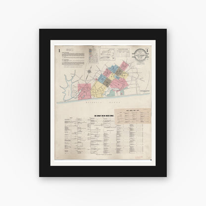 Old map wall art mockup — black gallery frame with white mat — Sanborn Fire Insurance Map from Easthampton, Suffolk County, New York (1943) - Complete Map Set