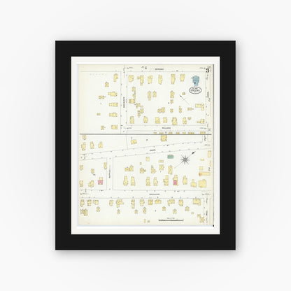 Old map wall art mockup — black gallery frame with white mat — Sanborn Fire Insurance Map from Greene, Chenango County, New York (1908), Sheet #0003