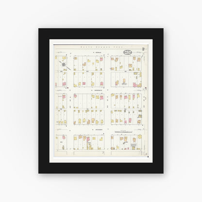 Old map wall art mockup — black gallery frame with white mat — Sanborn Fire Insurance Map from New Ulm, Brown County, Minnesota (1913), Sheet #0002