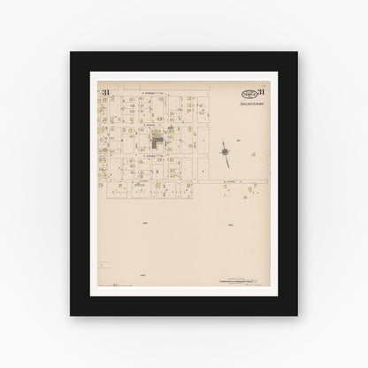 Old map wall art mockup — black gallery frame with white mat — Sanborn Fire Insurance Map from Temple, Bell County, Texas (1922), Sheet #0031