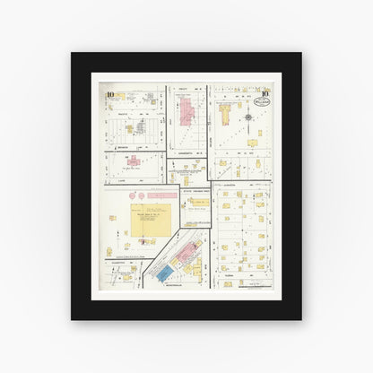 Old map wall art mockup — black gallery frame with white mat — Sanborn Fire Insurance Map from Willmar, Kandiyohi County, Minnesota (1925), Sheet #0010