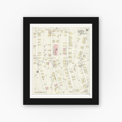 Old map wall art mockup — black gallery frame with white mat — Sanborn Fire Insurance Map from Braddock, Allegheny County, Pennsylvania (1914), Sheet #0034