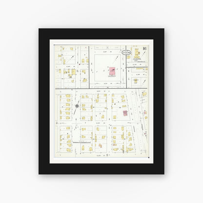 Old map wall art mockup — black gallery frame with white mat — Sanborn Fire Insurance Map from Sterling, Whiteside County, Illinois (1910), Sheet #0016