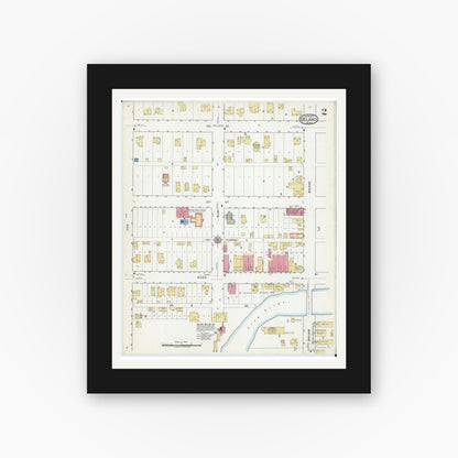 Old map wall art mockup — black gallery frame with white mat — Sanborn Fire Insurance Map from Delano, Wright County, Minnesota (1917), Sheet #0002