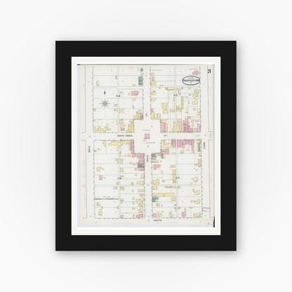 Old map wall art mockup — black gallery frame with white mat — Sanborn Fire Insurance Map from Fredericktown, Madison County, Missouri (1893), Sheet #0003