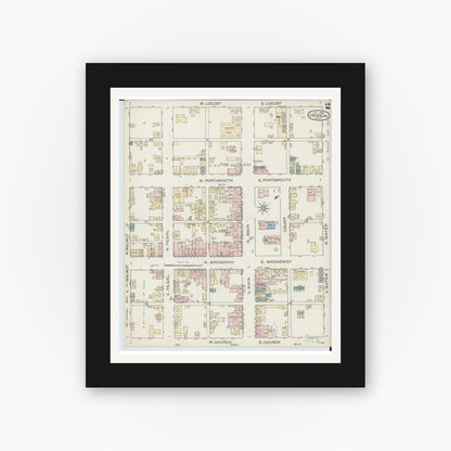 Old map wall art mockup — black gallery frame with white mat — Sanborn Fire Insurance Map from Jackson, Jackson County, Ohio (1886), Sheet #0002