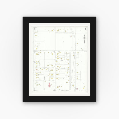 Old map wall art mockup — black gallery frame with white mat — Sanborn Fire Insurance Map from Bastrop, Bastrop County, Texas (1934), Sheet #0006