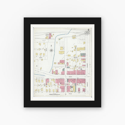 Old map wall art mockup — black gallery frame with white mat — Sanborn Fire Insurance Map from Urbana, Champaign County, Illinois (1902), Sheet #0002