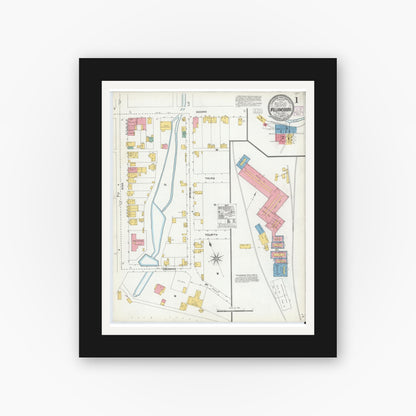 Old map wall art mockup — black gallery frame with white mat — Sanborn Fire Insurance Map from Williamsburg, Blair County, Pennsylvania (1904), Sheet #0001