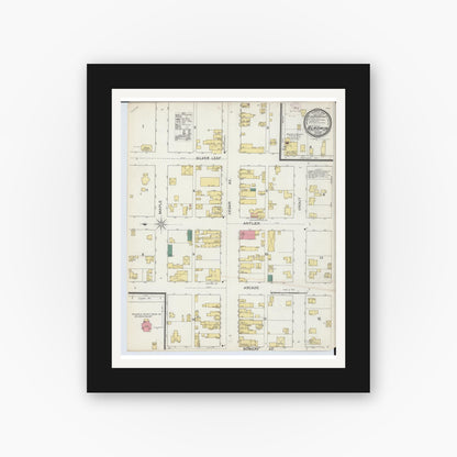 Old map wall art mockup — black gallery frame with white mat — Sanborn Fire Insurance Map from Gladwin, Gladwin County, Michigan (1893), Sheet #0001