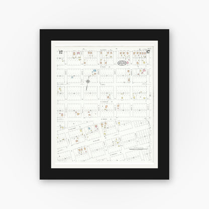 Old map wall art mockup — black gallery frame with white mat — Sanborn Fire Insurance Map from Midland, Midland County, Texas (1929), Sheet #0017