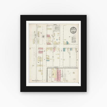 Old map wall art mockup — black gallery frame with white mat — Sanborn Fire Insurance Map from Lincoln, Placer County, California (1884), Sheet #0001