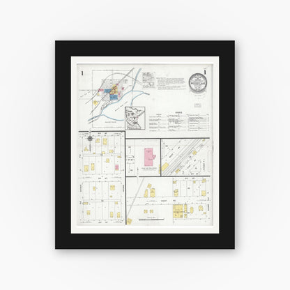 Old map wall art mockup — black gallery frame with white mat — Sanborn Fire Insurance Map from Moose Lake, Carlton County, Minnesota (1925) - Complete Map Set