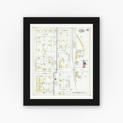 Old map wall art mockup — black gallery frame with white mat — Sanborn Fire Insurance Map from Luverne, Rock County, Minnesota (1921), Sheet #0010